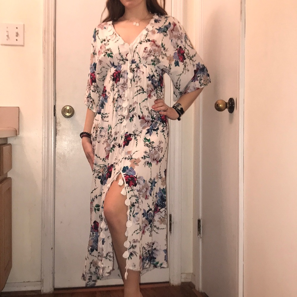 White floral maxi dress with split